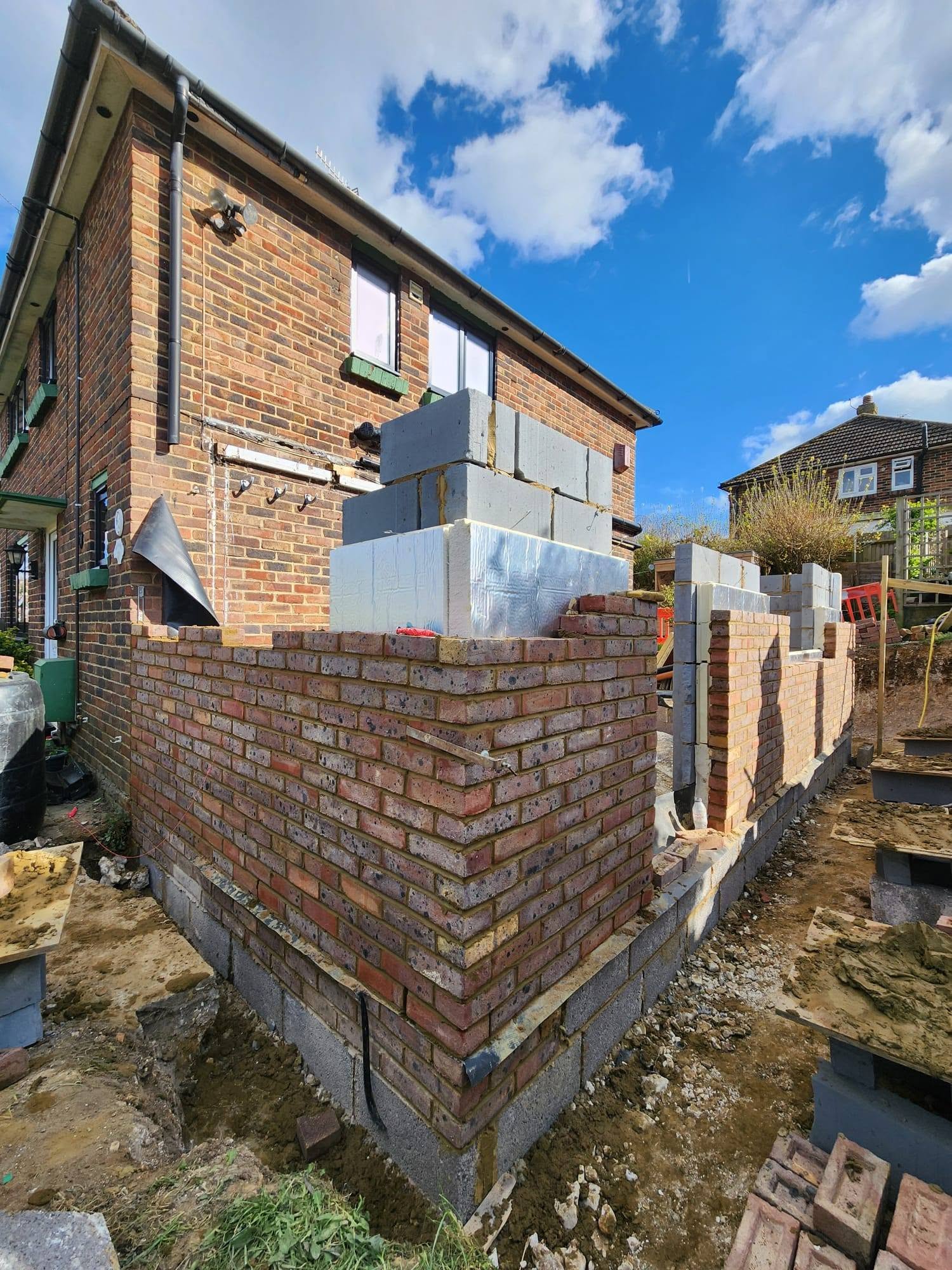 New brickwork on a two-storey extension